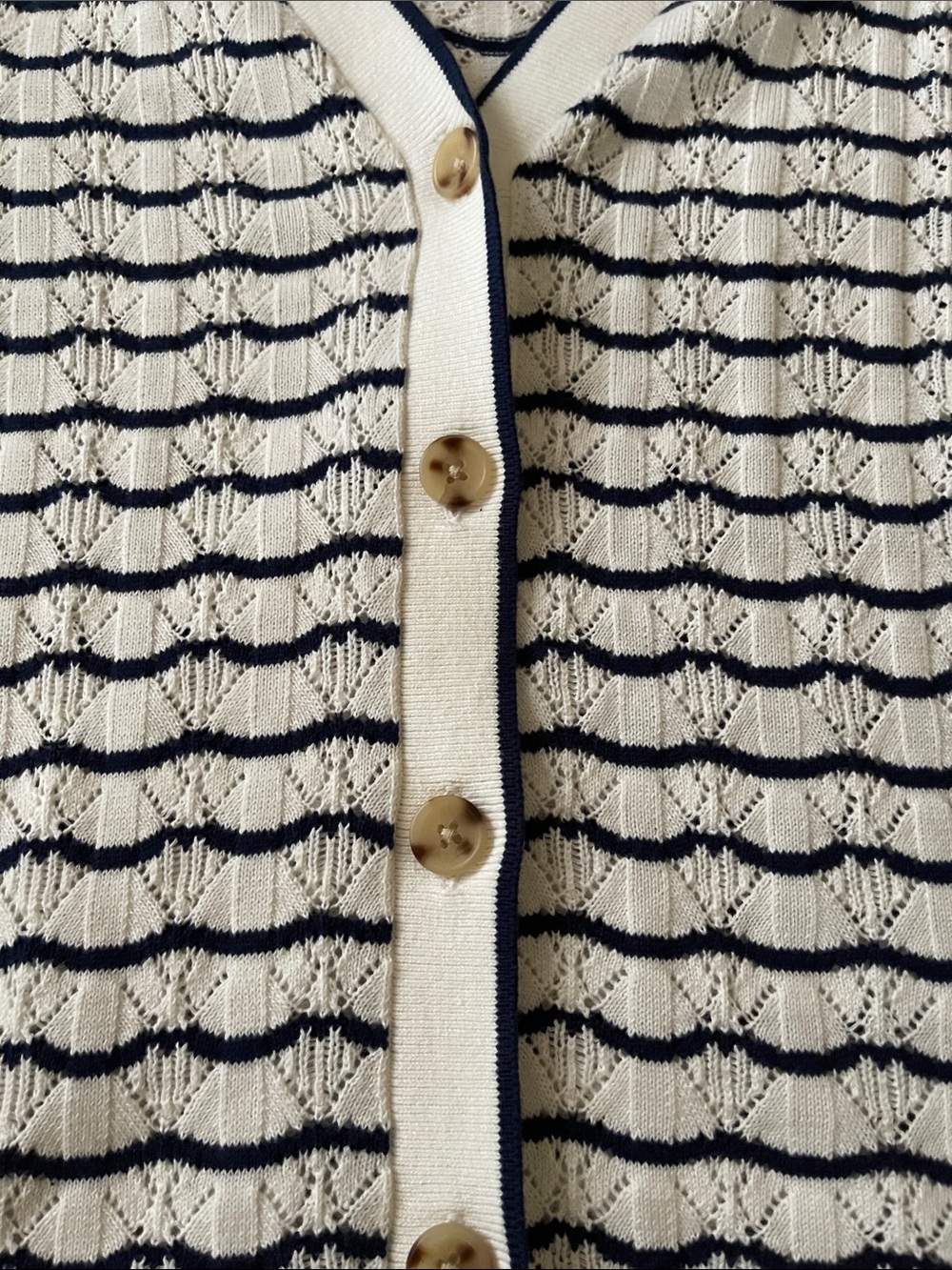 J. Crew Cream and Black Short-Sleeve Knit Cardigan Sweater - Picture 3 of 6